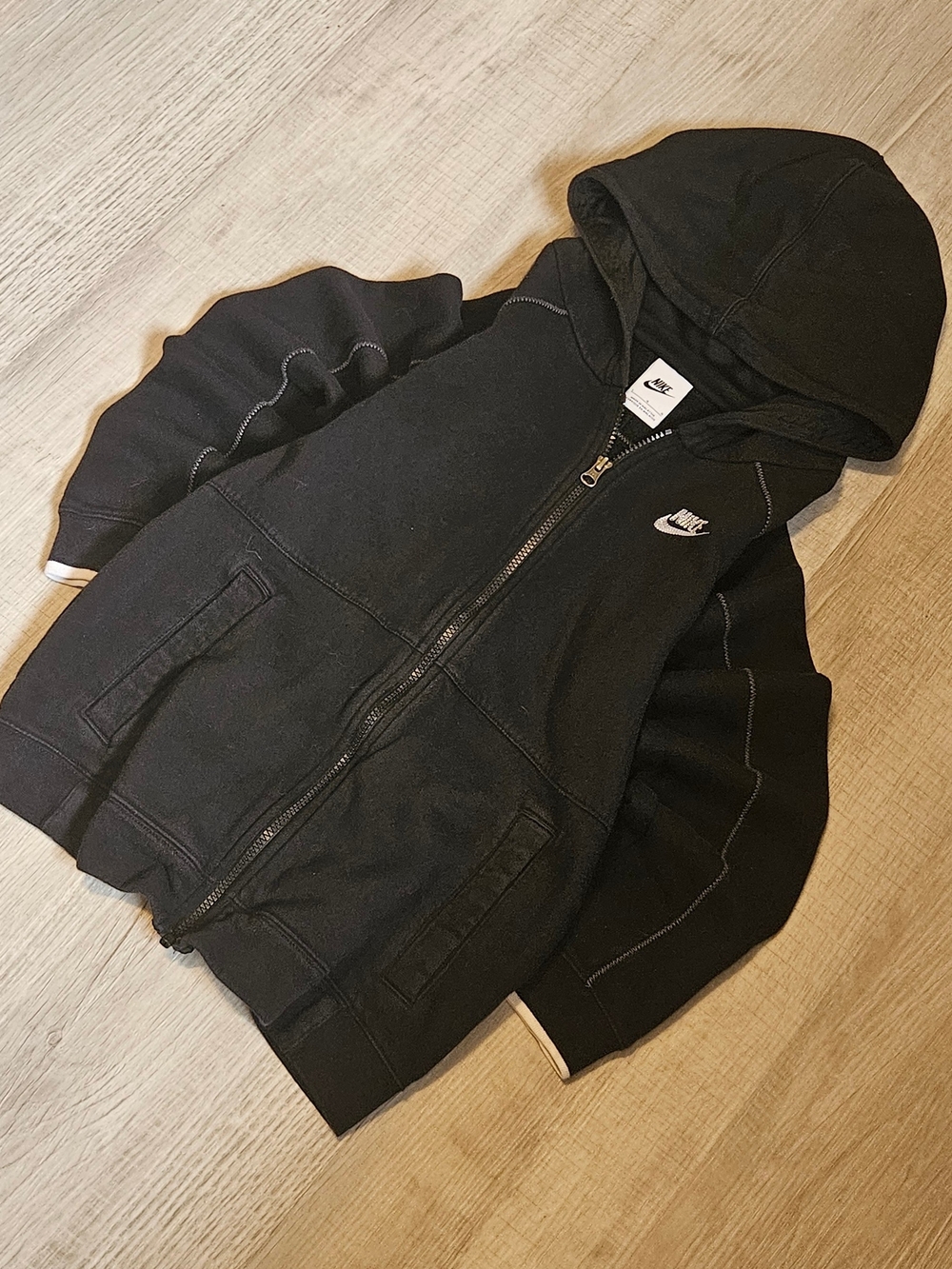Nike Kids Large Black Full-Zip Hoodie with White Accents